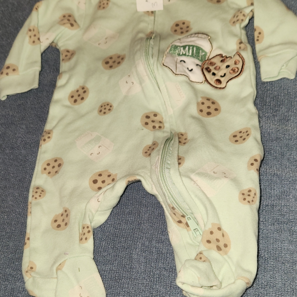 Carter's Green Cookie Print Kids One Piece Sleep And Play Two-Way Zip